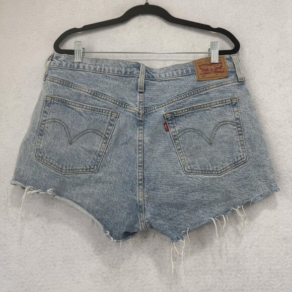 Levis 501 Shorts Womens 32 Blue High Rise Distressed Denim Cut Off Raw Hem - Picture 5 of 9